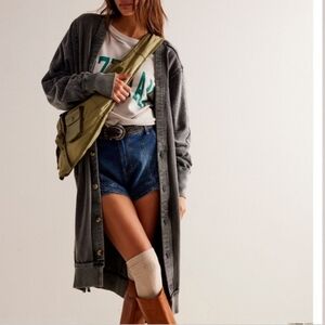 Free People Dreamy Blue Cardi We The Free Fuzzy Knit Washed Black XS